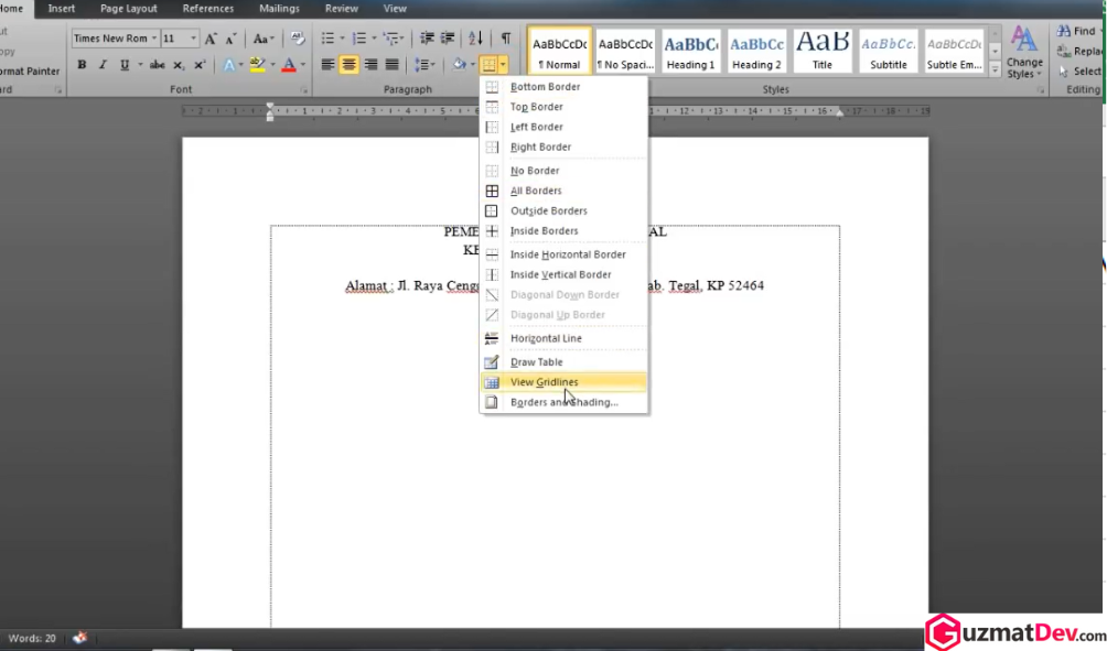 cara membuat kop surat di Word 2010 (a)