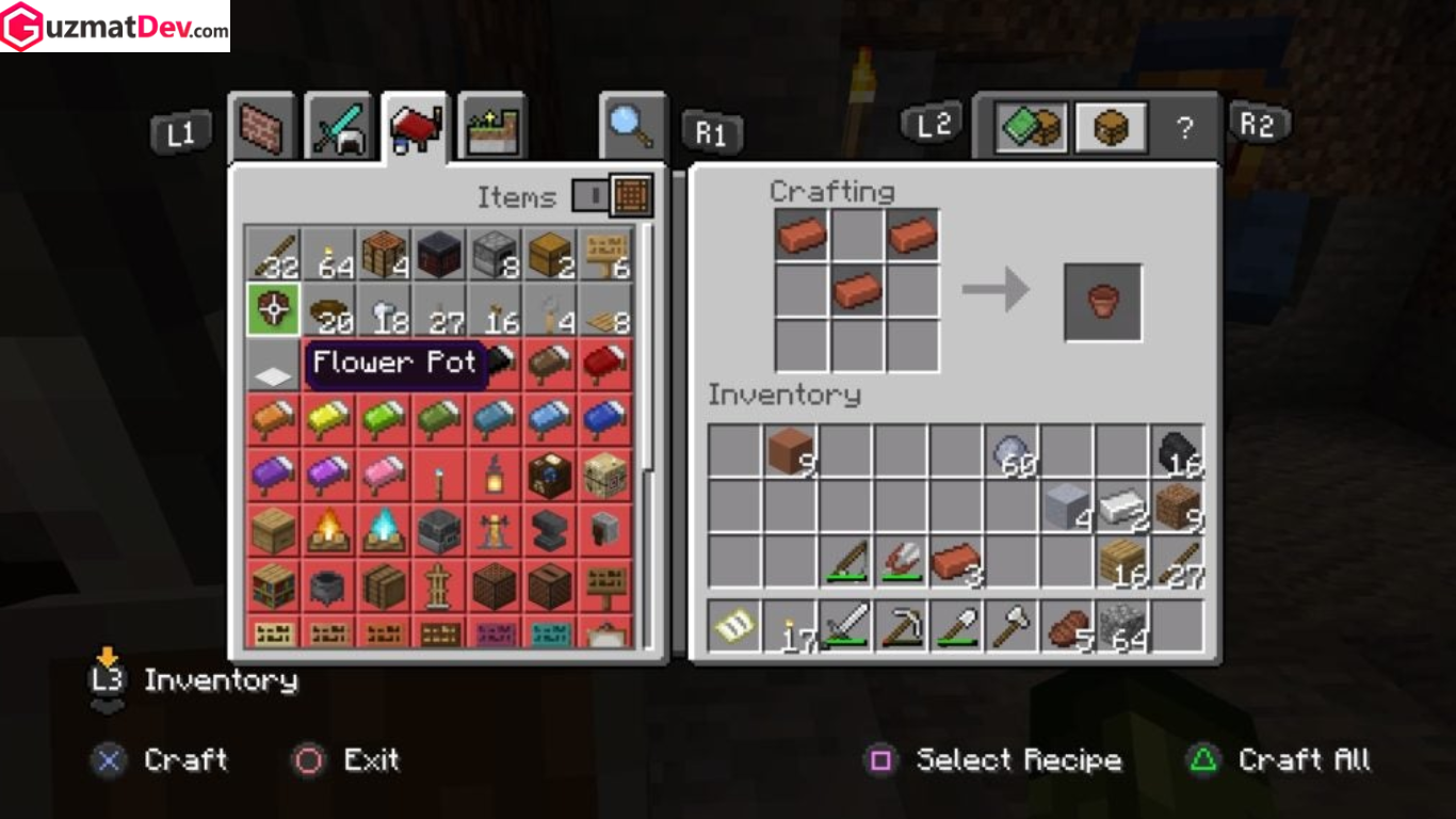 cara membuat pot bunga di Minecraft